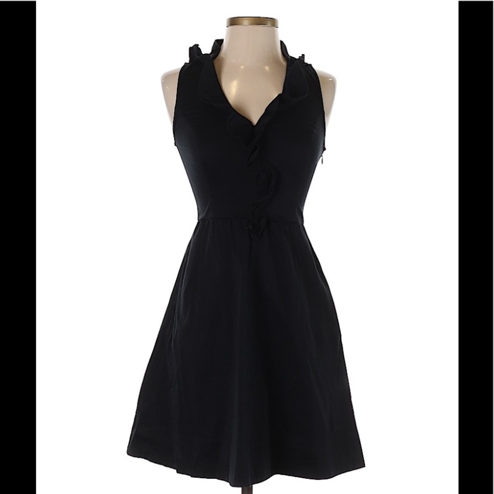 Black Express Work Dress 0 Ruffle neck w/ POCKETS